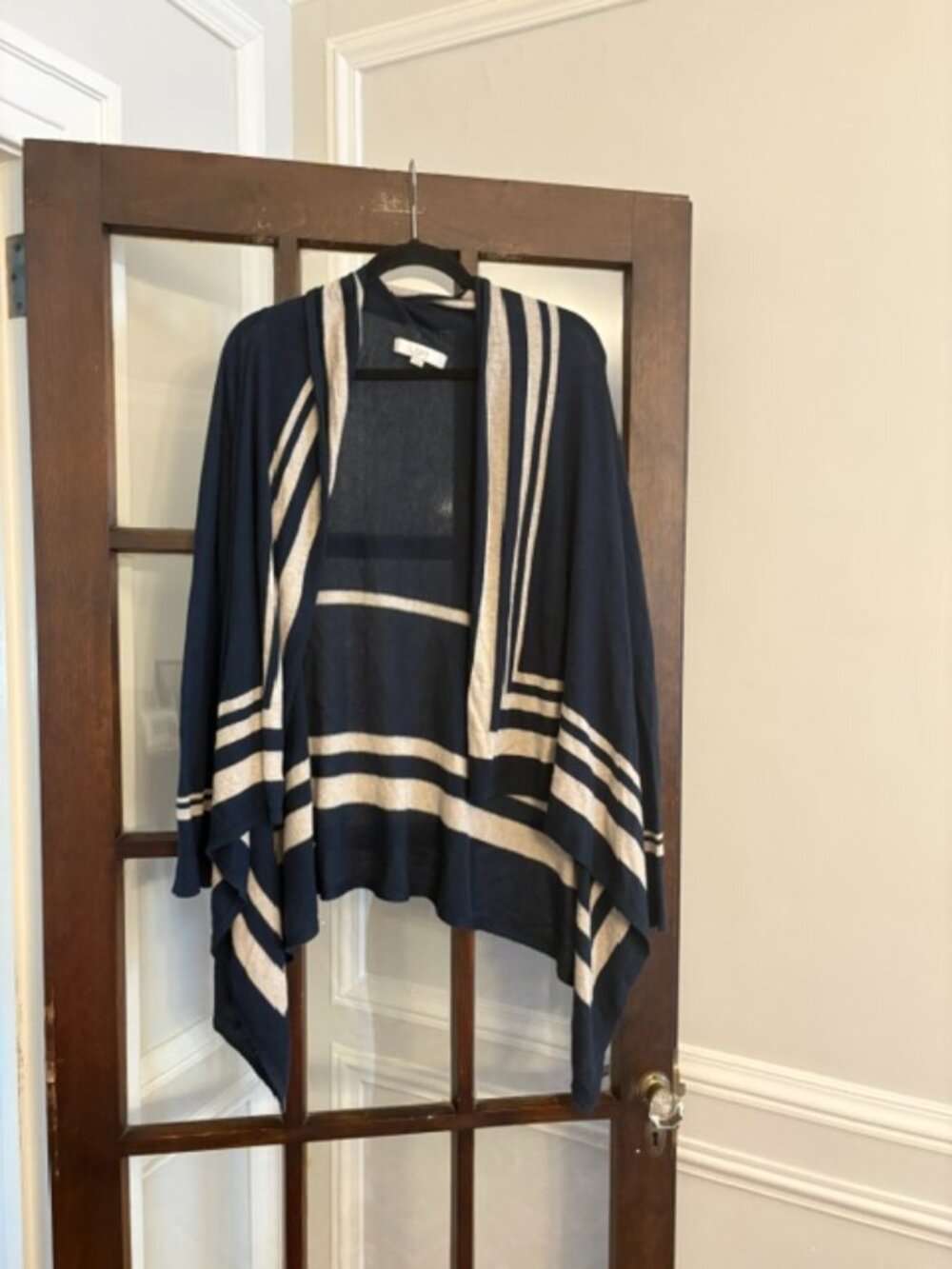 LOFT Navy and Tan Cardigan, Size Medium